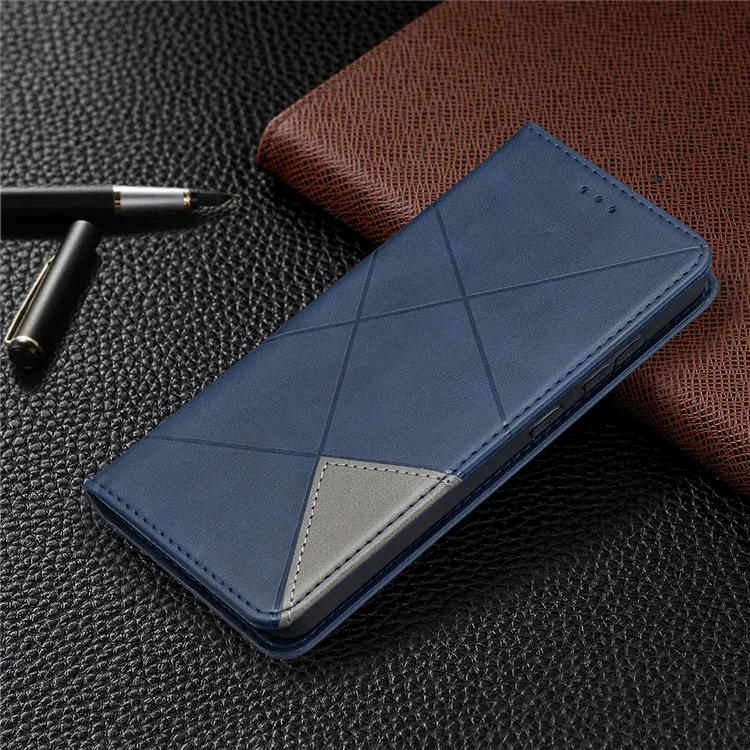 For Samsung Galaxy A52 4G / 5G / A52s 5G Geometric Pattern Leather Stand Case Card Holder Shell - Blue