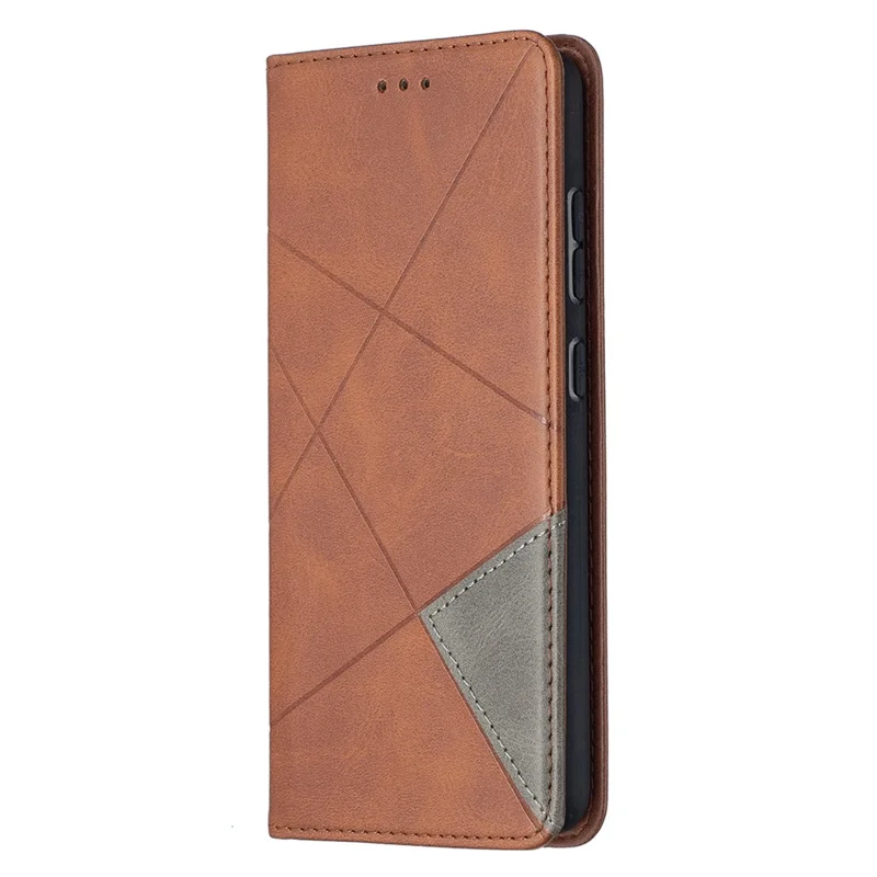 For Samsung Galaxy A52 4G / 5G / A52s 5G Geometric Pattern Leather Stand Case Card Holder Shell - Brown