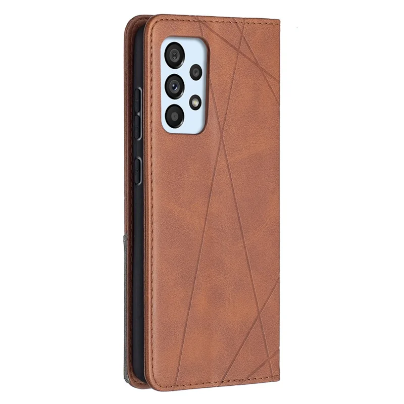 For Samsung Galaxy A52 4G / 5G / A52s 5G Geometric Pattern Leather Stand Case Card Holder Shell - Brown