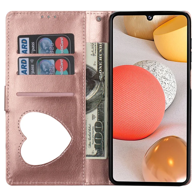 Flash Powder Zipper Pocket Wallet Flip Leather Phone Case with Strap for Samsung Galaxy A12 - Rose Gold