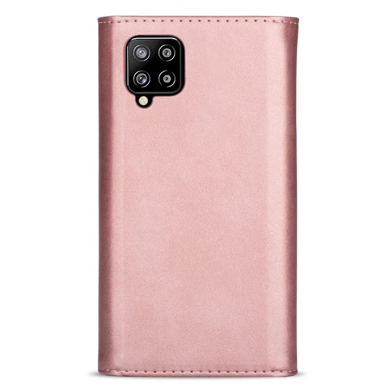 Zipper Wallet Leather Shell Stand Phone Cover with Short + Long Strap for Samsung Galaxy A12 - Rose Gold