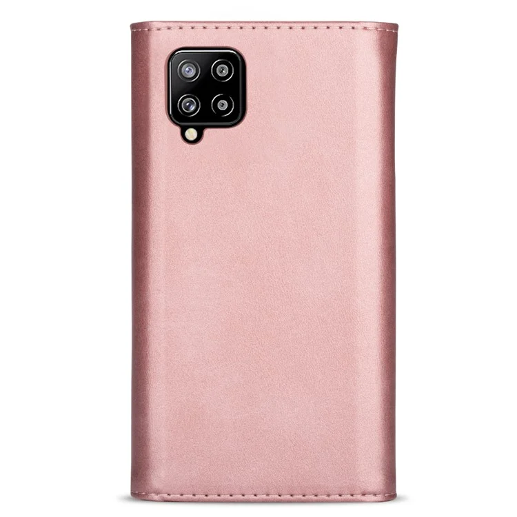 Short + Long Strap Design Zipper Wallet Stand Leather Phone Cover Shell for Samsung Galaxy A42 5G - Rose Gold