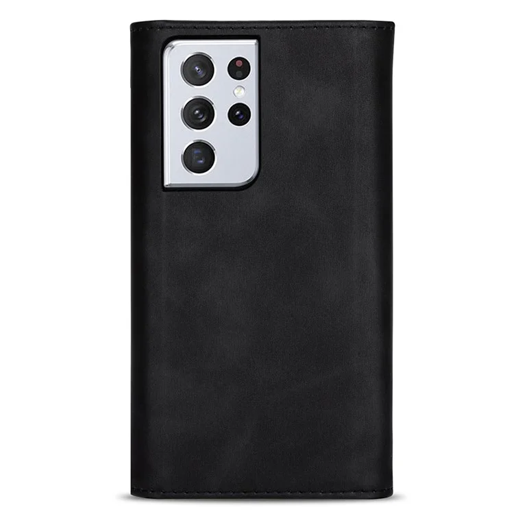 Para Samsung Galaxy S21 Ultra 5G Zipper Wallet Phone Case Leather Stand Phone Cover Shell with Short/Long Strap - Black