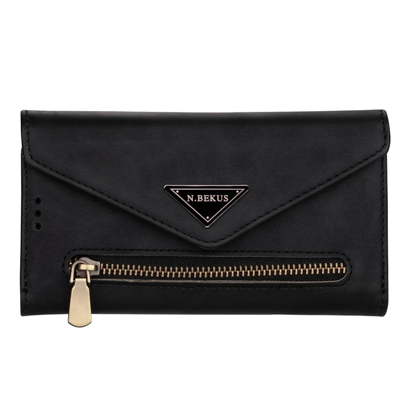 Short/Long Strap Leather Shell Zipper Wallet Stand Phone Cover for Samsung Galaxy S21 4G/5G - Black