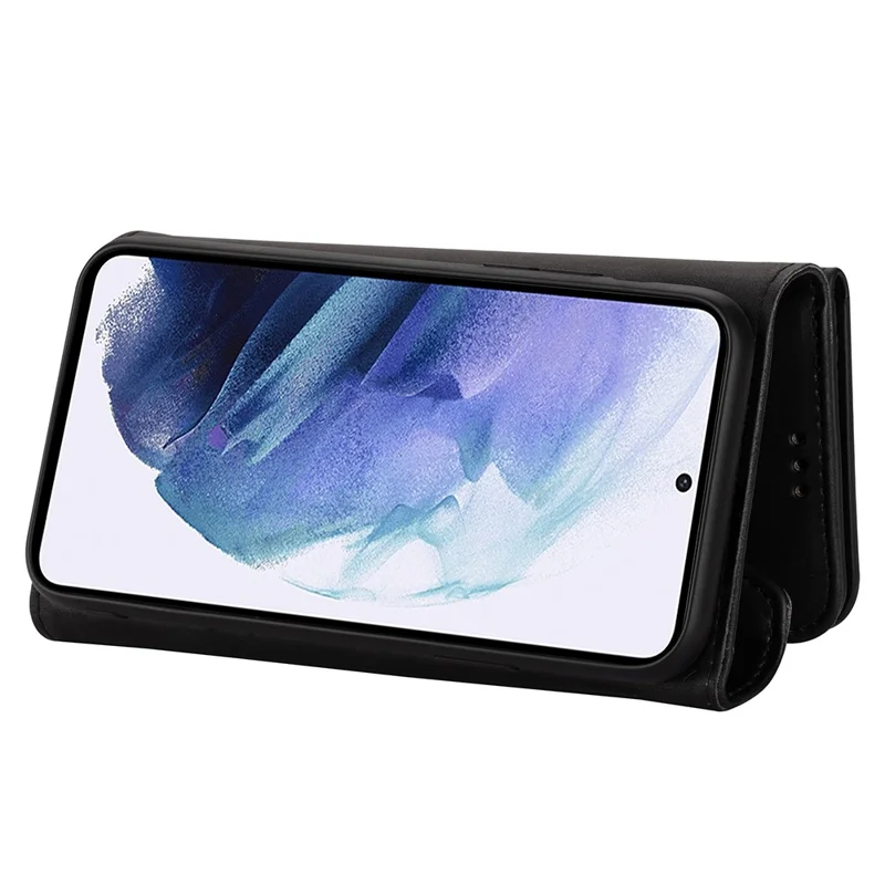 Short/Long Strap Leather Shell Zipper Wallet Stand Phone Cover for Samsung Galaxy S21 4G/5G - Black