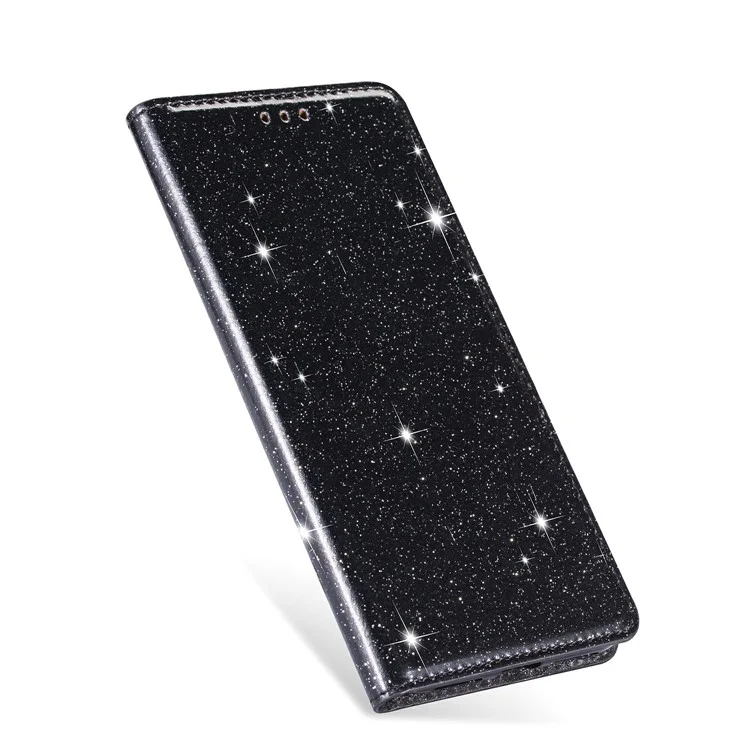 Flash Powder Auto-absorbed Leather Shell for Samsung Galaxy M51 Stand Case - Black