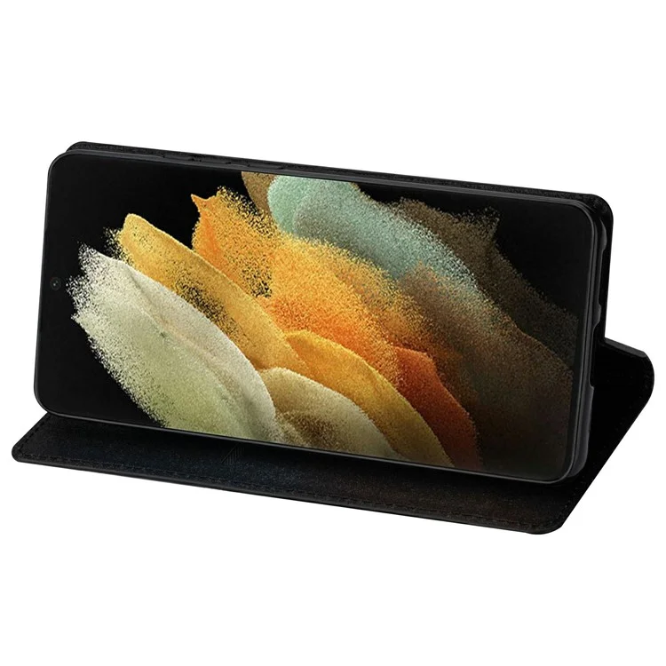 Guscio In Pelle Ultrasottile Auto-sottile A Polvere Flash Per Samsung Galaxy S21 Ultra 5G - Nero