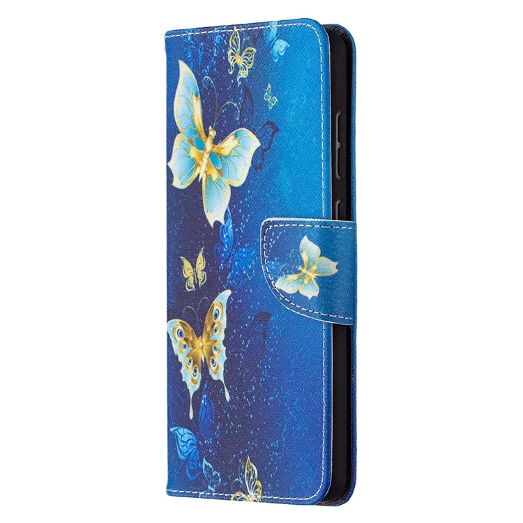 Coque de protection en cuir à motif, support rabattable pour Samsung Galaxy A72 5G - Papillon doré