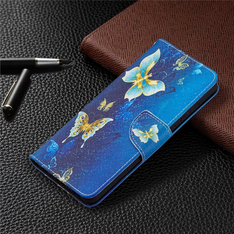 Coque de protection en cuir à motif, support rabattable pour Samsung Galaxy A72 5G - Papillon doré