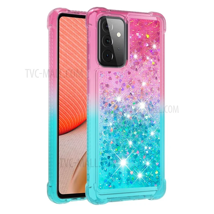 Schiera di Glitter Gradienti Suscetti di Scrataggi Anti-scratch Per Samsung Galaxy A72 5G - Rosa/cielo Blu