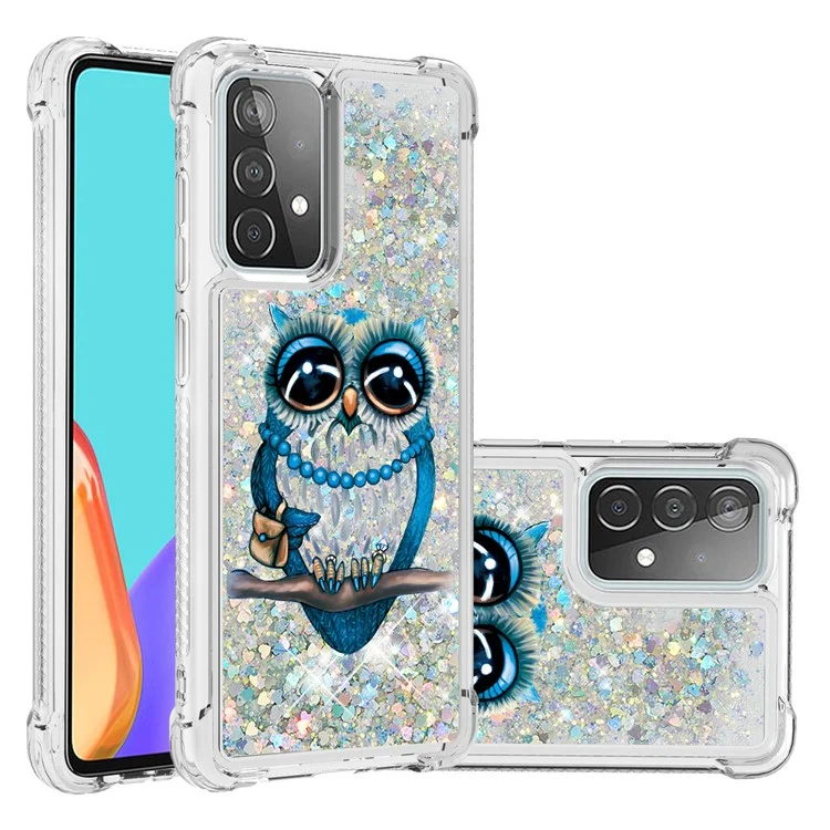 Patterned Quicksand Shockproof Protector for Samsung Galaxy A52 4G/5G / A52s 5G TPU Shell - Owl