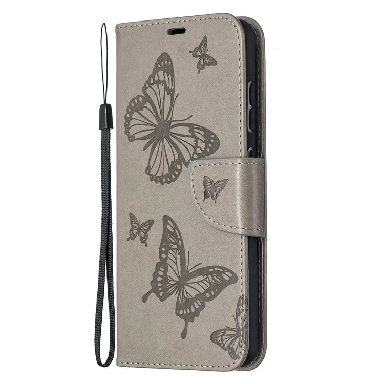 Pour Samsung Galaxy A52 4G/5G / A52s 5G Imprint Butterflies Wallet Stand Flip Leather Phone Shell - Gris