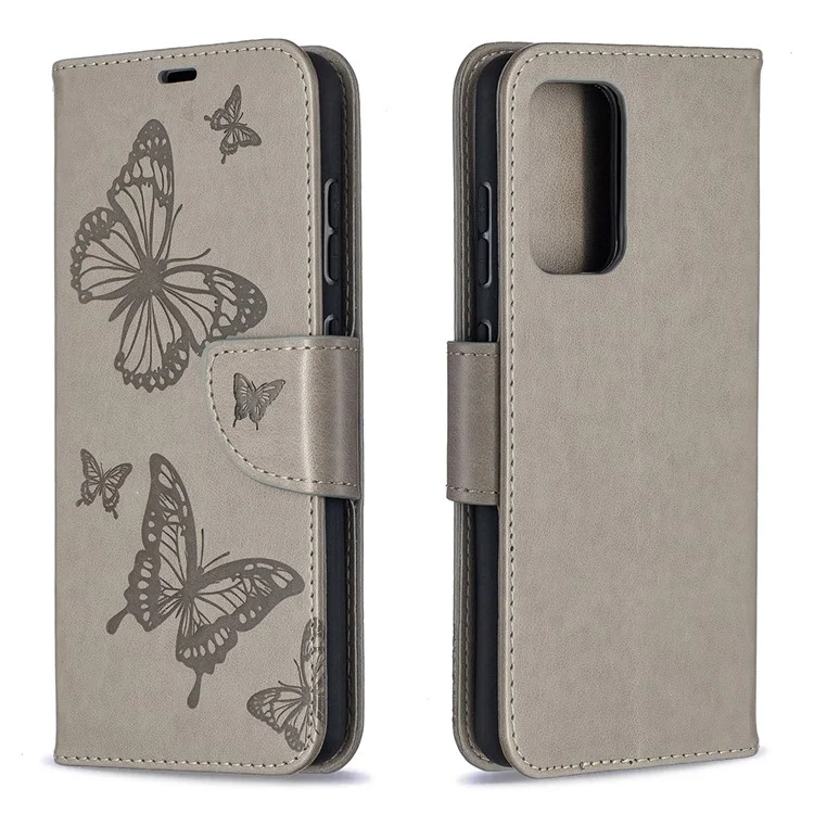 Pour Samsung Galaxy A52 4G/5G / A52s 5G Imprint Butterflies Wallet Stand Flip Leather Phone Shell - Gris