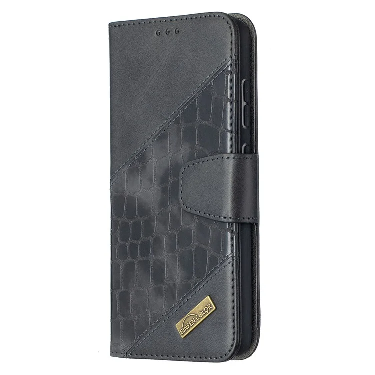 BF04 Splicing Crocodile Texture Protector Wallet Stand Leather Case für Samsung Galaxy A52 4G/5G / A52s 5G - Schwarz