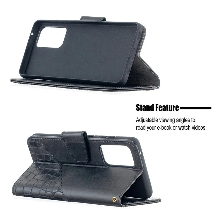 BF04 Splicing Crocodile Texture Protector Wallet Stand Leather Case für Samsung Galaxy A52 4G/5G / A52s 5G - Schwarz