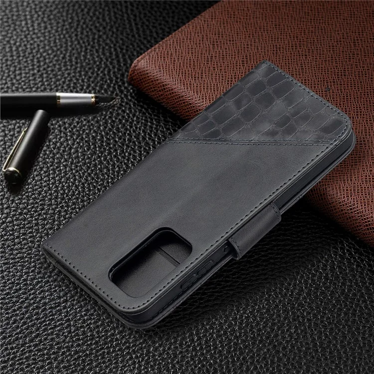 BF04 Splicing Crocodile Texture Protector Wallet Stand Leather Case für Samsung Galaxy A52 4G/5G / A52s 5G - Schwarz