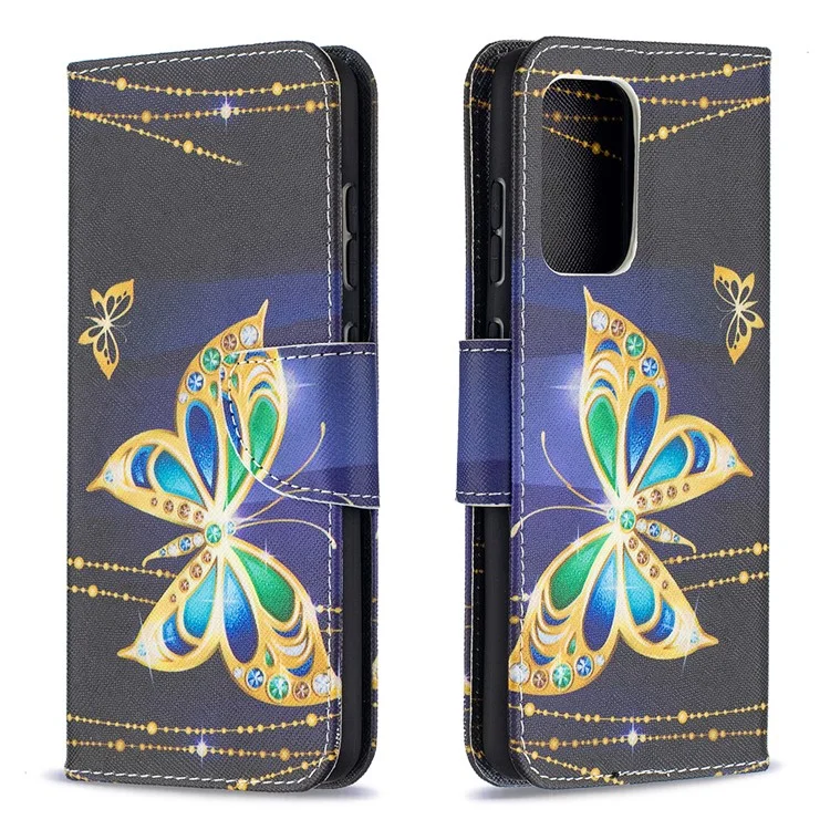 Wallet Stand Design Pattern Printing Folio Flip Leather Phone Shell for Samsung Galaxy A52 4G/5G / A52s 5G - Gold Butterfly