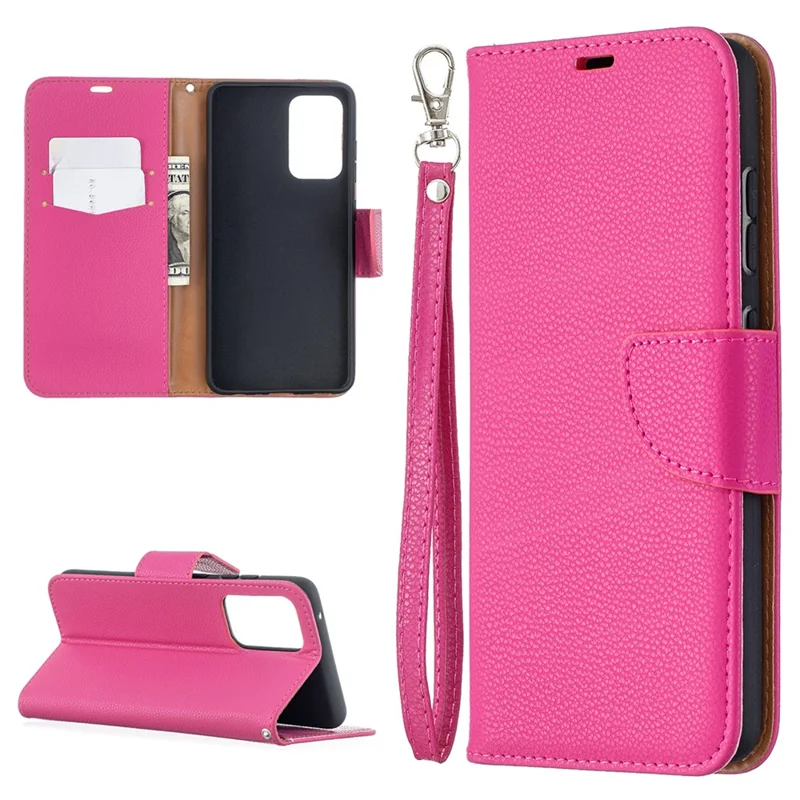 Litchi Surface with Wallet Leather Stand Case for Samsung Galaxy A52 4G/5G / A52s 5G - Rose