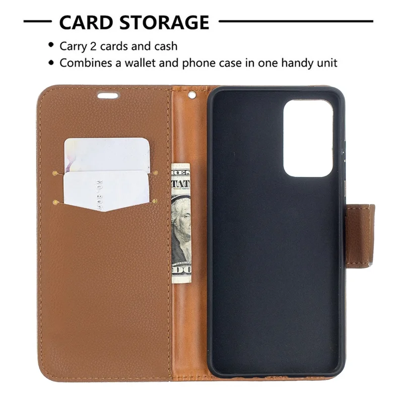 Litchi Surface with Wallet Leather Stand Case for Samsung Galaxy A52 4G/5G / A52s 5G - Brown