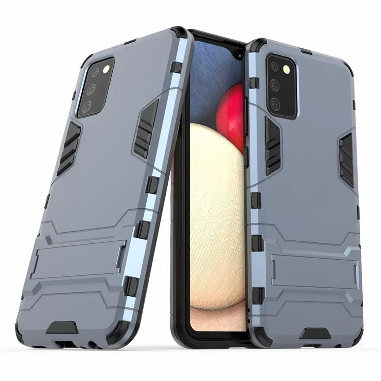 Plastic + TPU Hybrid Case Kickstand Shell for Samsung Galaxy A02s (164.2x75.9x9.1mm) - Blue