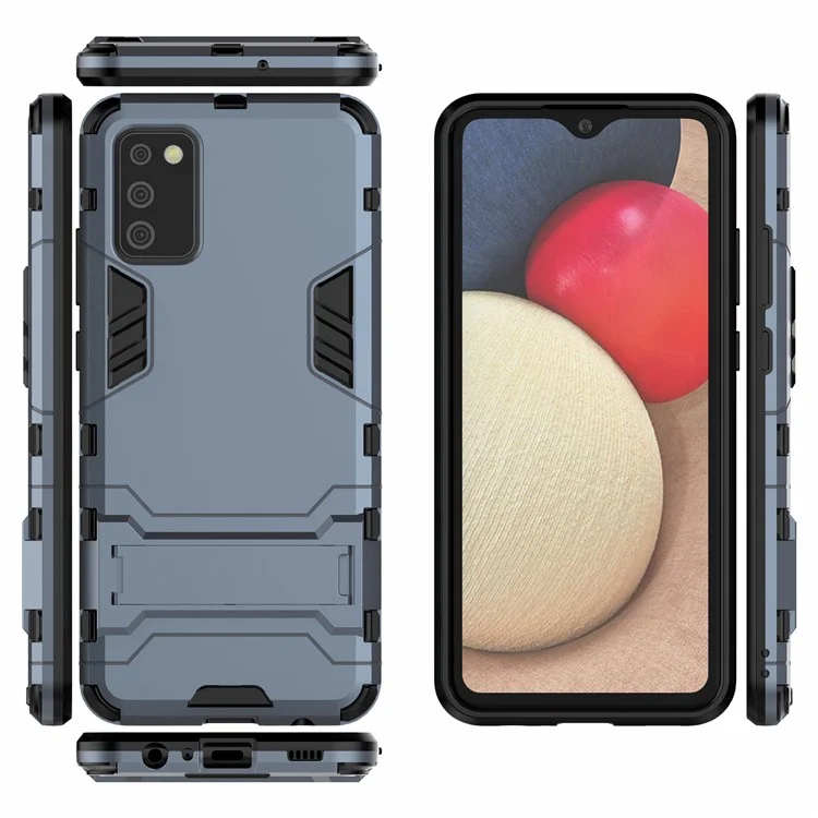 Plastic + TPU Hybrid Case Kickstand Shell for Samsung Galaxy A02s (164.2x75.9x9.1mm) - Blue