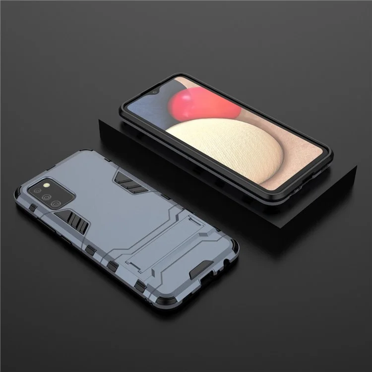 Plastic + TPU Hybrid Case Kickstand Shell for Samsung Galaxy A02s (164.2x75.9x9.1mm) - Blue