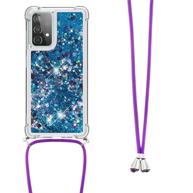Capa Protetora de Celular com Design Quicksand TPU e Alça de Suspensão para Samsung Galaxy A52 4G/5G / A52s 5G - Azul