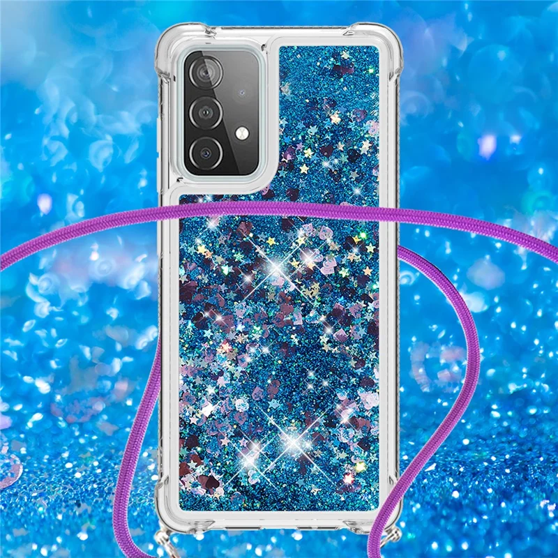 Capa Protetora de Celular com Design Quicksand TPU e Alça de Suspensão para Samsung Galaxy A52 4G/5G / A52s 5G - Azul