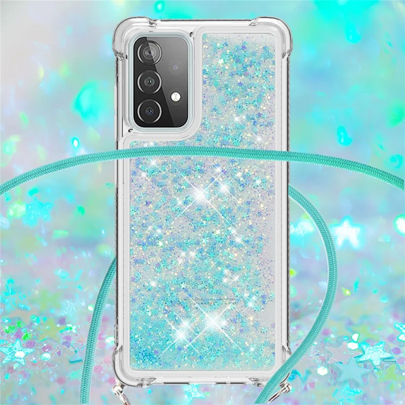Capa Protetora de Telefone com Design de Areia Movediça TPU com Alça para Samsung Galaxy A52 4G/5G / A52s 5G - Azul Bebê