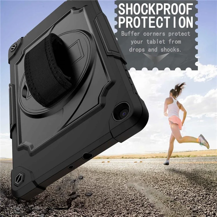 PC y funda de silicona para tablet con soporte giratorio de 360° para Samsung Galaxy Tab A 10.1 (2019) T515 - Todo en negro