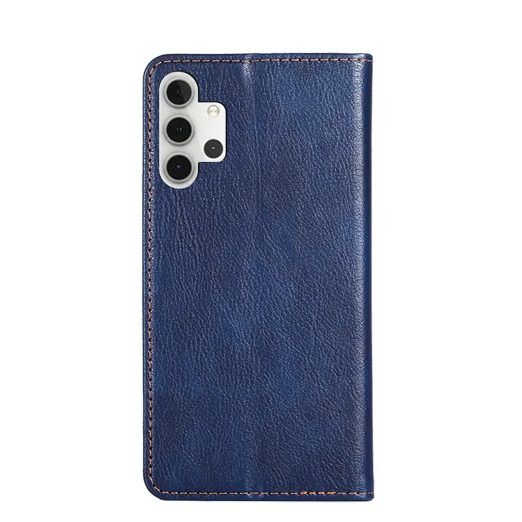 Auto-Magnetic Plain Leather Phone Case for Samsung Galaxy A32 5G Wallet Stand Design Phone Cover - Blue