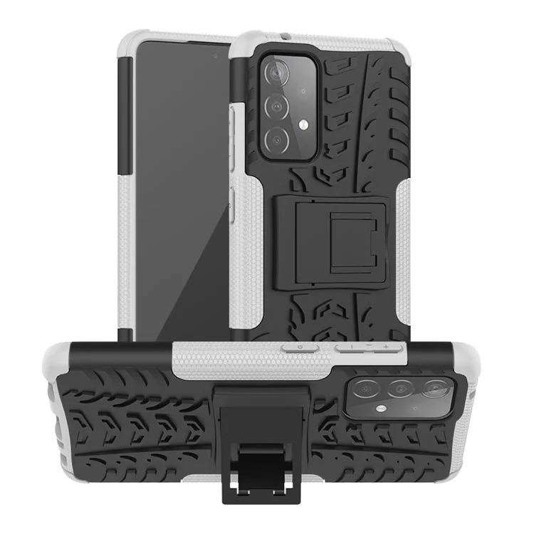 Proteção Completa PC + TPU Case Híbrida Com Design de Kickstand Para Samsung Galaxy A52 4G/5G / A52s 5G - Branco