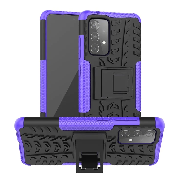 Full Protection PC + TPU Hybrid -hülle Mit Kickstand -design Für Samsung Galaxy A52 4G/5G / A52s 5g - Violett