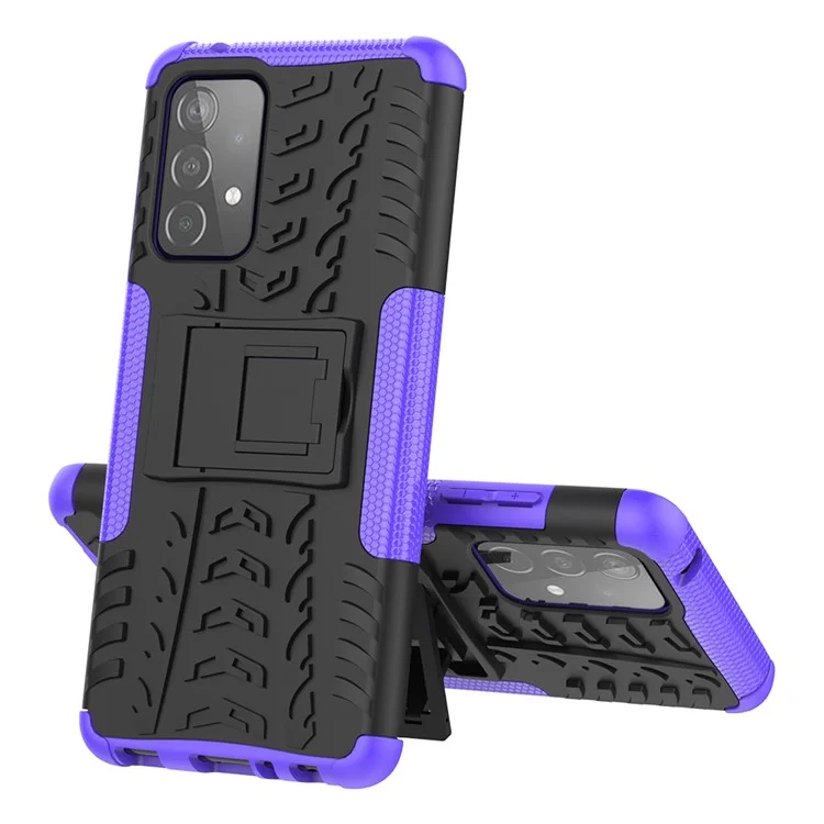 Proteção Completa PC + TPU Case Híbrida Com Design de Kickstand Para Samsung Galaxy A52 4G/5G / A52s 5G - Roxo