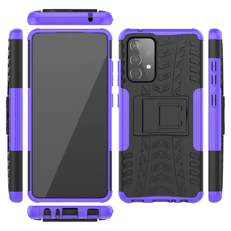 Full Protection PC + TPU Hybrid -hülle Mit Kickstand -design Für Samsung Galaxy A52 4G/5G / A52s 5g - Violett