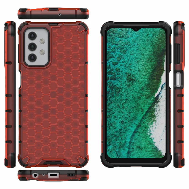 For Samsung Galaxy A32 5G Honeycomb Pattern Shock-proof TPU + PC Combo Case - Red