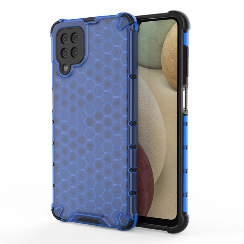 Honeycomb Pattern for Samsung Galaxy A12 Shock-proof TPU + PC Combo Case - Blue