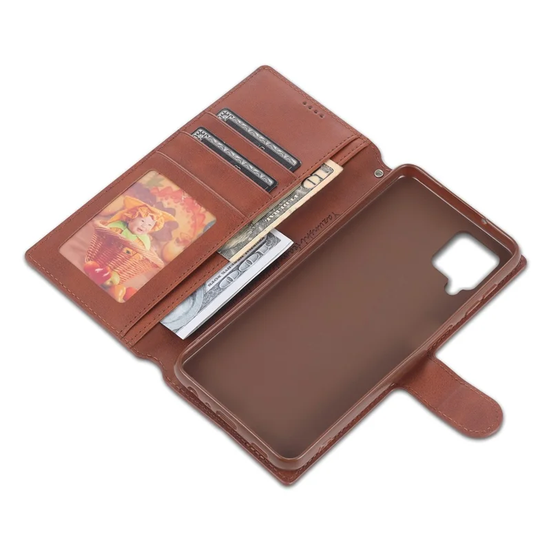 AZNS Leather Case for Samsung Galaxy A12 Wallet Cell Phone Protection Cover - Brown
