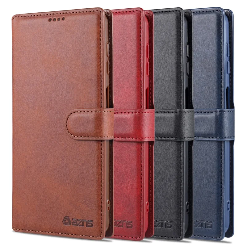 AZNS Leather Case for Samsung Galaxy A12 Wallet Cell Phone Protection Cover - Brown
