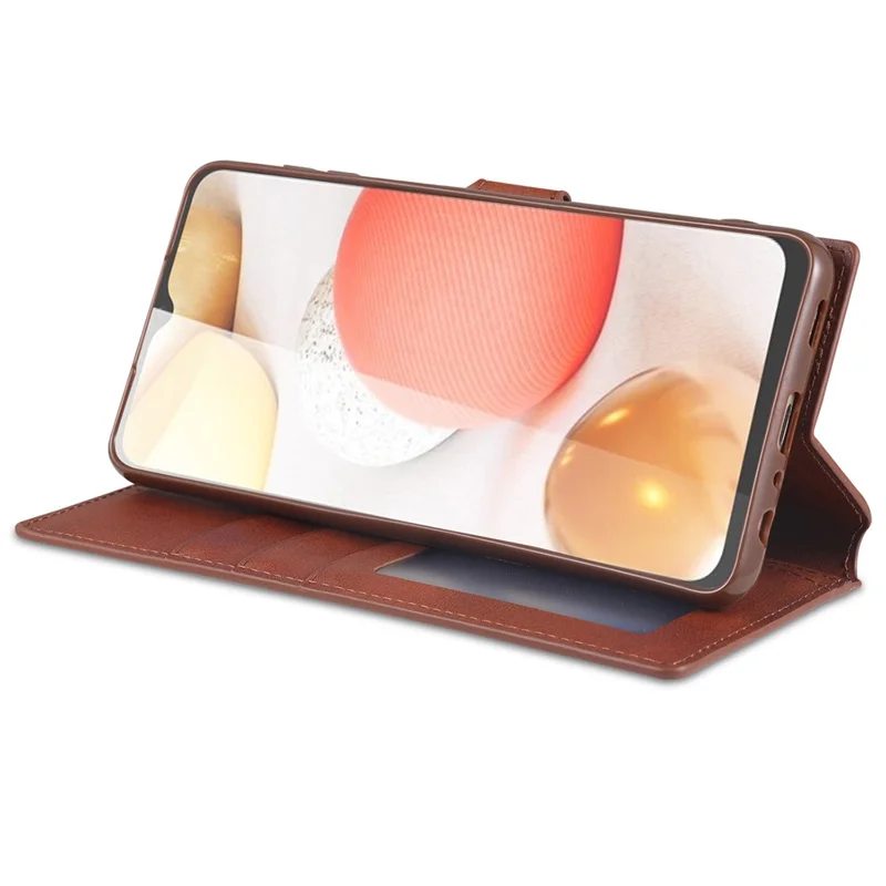 AZNS Leather Case for Samsung Galaxy A12 Wallet Cell Phone Protection Cover - Brown