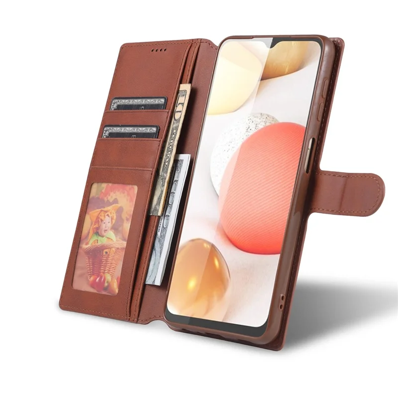 AZNS Leather Case for Samsung Galaxy A12 Wallet Cell Phone Protection Cover - Brown