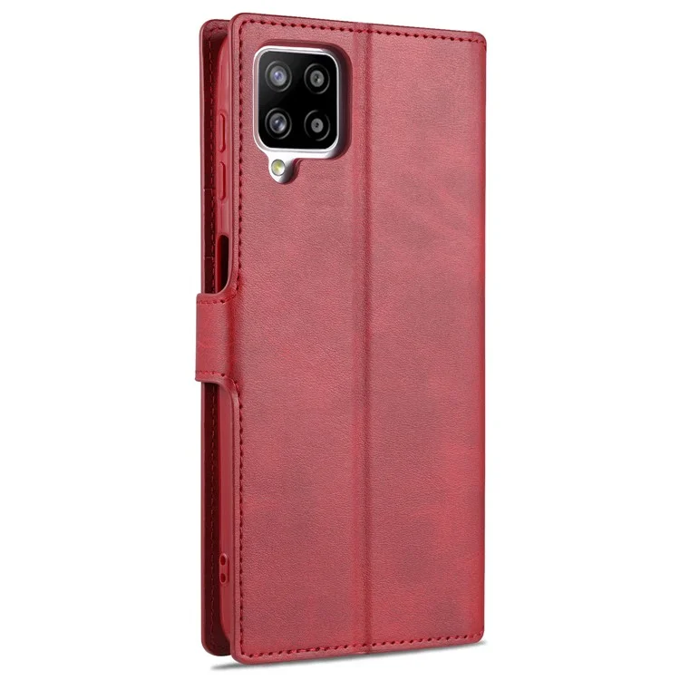 AZNS Leather Case for Samsung Galaxy A12 Wallet Cell Phone Protection Cover - Red