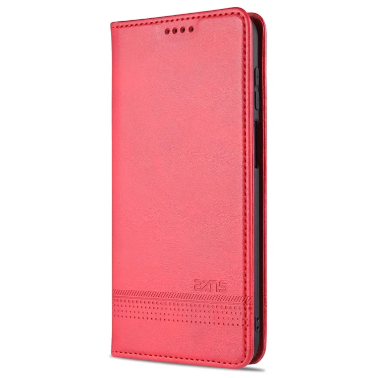 AZNS For Samsung Galaxy A12 Auto-absorbed Leather Shell Stand Wallet Case Cover - Red