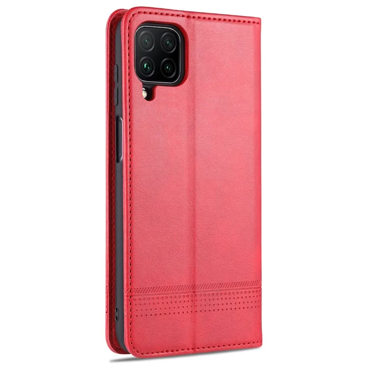 AZNS For Samsung Galaxy A12 Auto-absorbed Leather Shell Stand Wallet Case Cover - Red