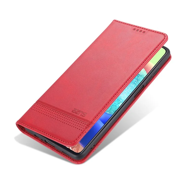AZNS Para Samsung Galaxy A12 Capa de Carteira de Couro Absorvida por Automóvel Stand - Vermelho