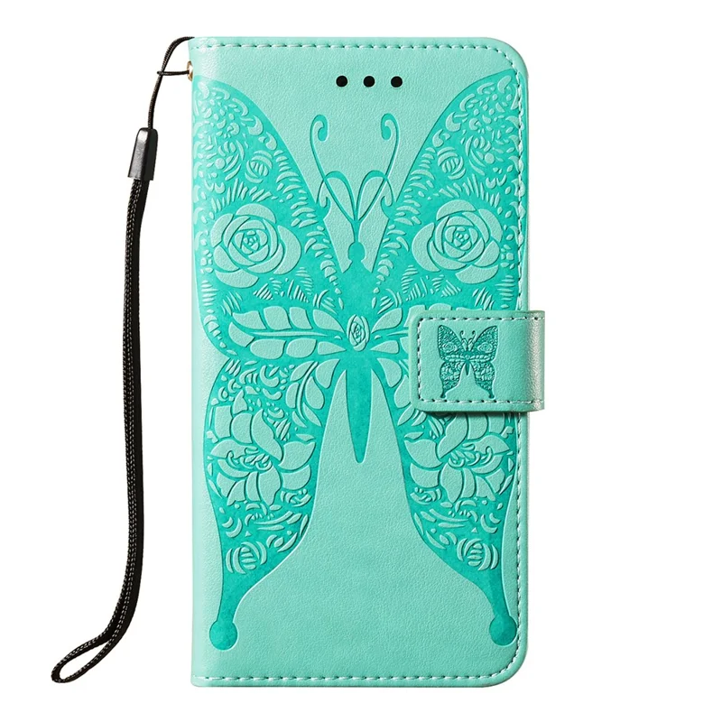 For Samsung Galaxy A52 4G/5G / A52s 5G Imprinted Rose Flower Butterflies Pattern Leather Wallet Stand Case - Green