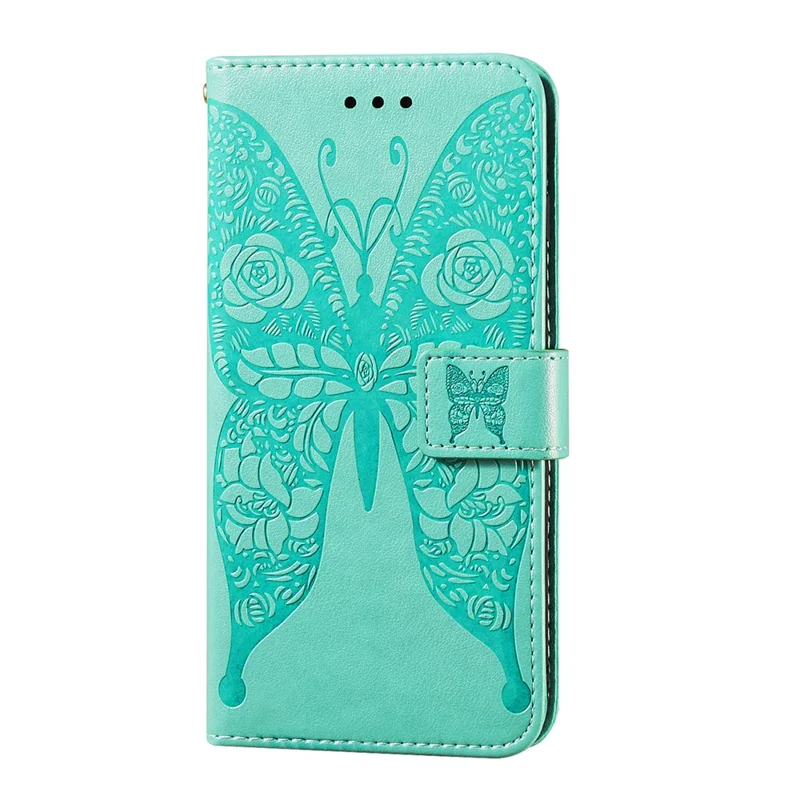 For Samsung Galaxy A52 4G/5G / A52s 5G Imprinted Rose Flower Butterflies Pattern Leather Wallet Stand Case - Green