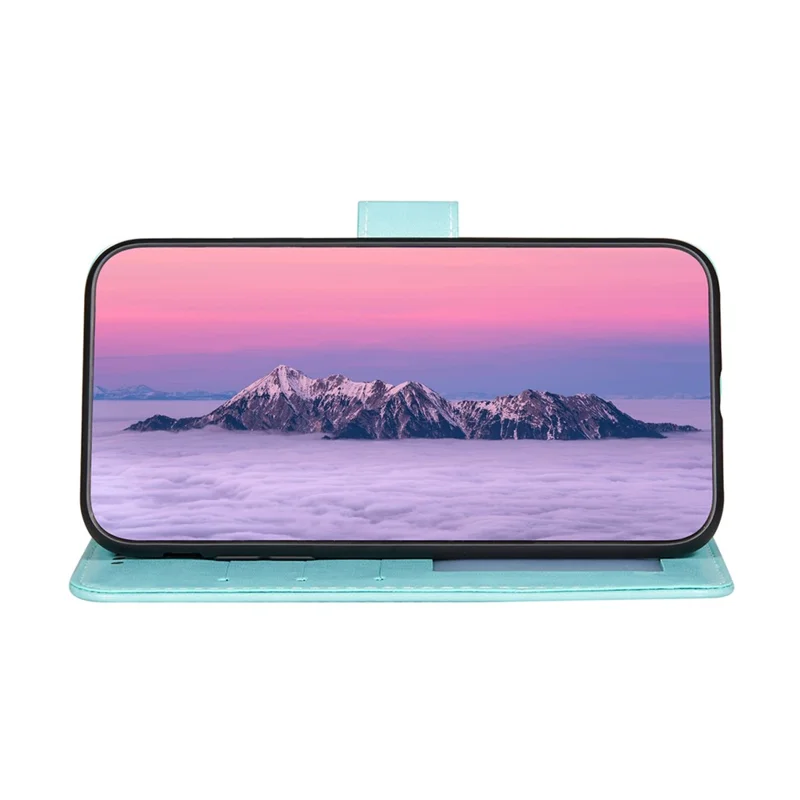 For Samsung Galaxy A52 4G/5G / A52s 5G Imprinted Rose Flower Butterflies Pattern Leather Wallet Stand Case - Green