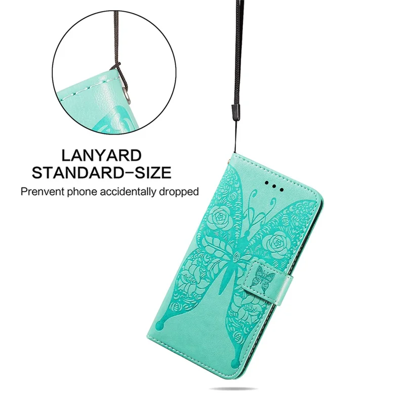 For Samsung Galaxy A52 4G/5G / A52s 5G Imprinted Rose Flower Butterflies Pattern Leather Wallet Stand Case - Green