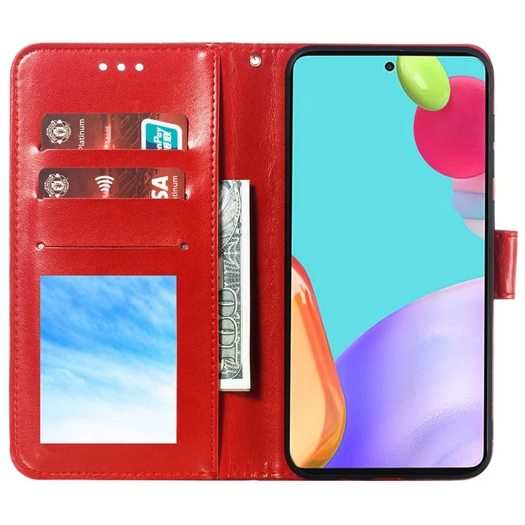 Impressão Mandala Flower Wallet Cover Para Samsung Galaxy A52 4G/5G / A52s 5G Protetive Stand Shell - Vermelho